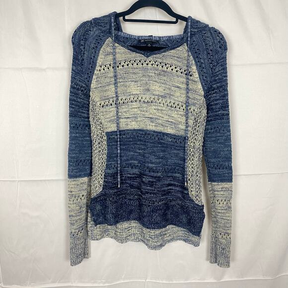 INC International Concepts Blue Crochet Knit Hoodie Lightweight Pullover XS - Picture 1 of 11